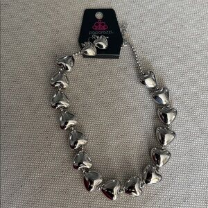 paparazzi Shiny Silver Heart Link Necklace & earring set